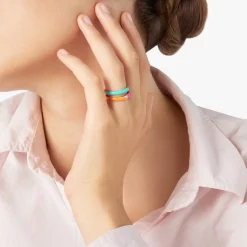 DAC3007 RONDE AFRAG 110 Dodo rondelle ring rose gold plated silver orange pink enamel