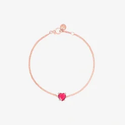 Bracciale cuore in oro rosa con rubino sintetico
