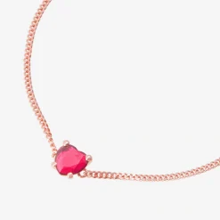 Alternative view of Bracciale cuore in oro rosa con rubino sintetico