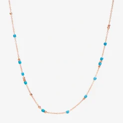 Collana mini granelli in oro rosa 9K e ceramica turchese.