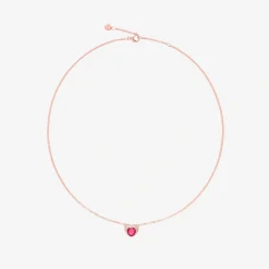 Collana cuore in oro rosa con rubino sintetico e diamanti