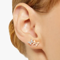 DHC2007 LBFLY DB09R 110 Dodo butterfly stud earring 9k rose gold 4 white diamonds left earring half pair