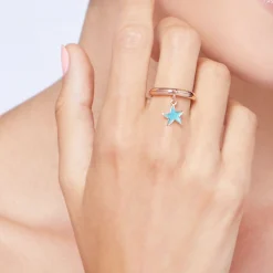 DMB7002 STARS TTR9R 110 Dodo star charm 9k rose gold turquoise enamel