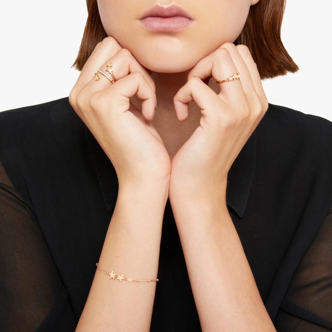 DAC1007 STAR3 DB09R 110 Dodo spiral ring stars 9k rose gold 15 diamonds