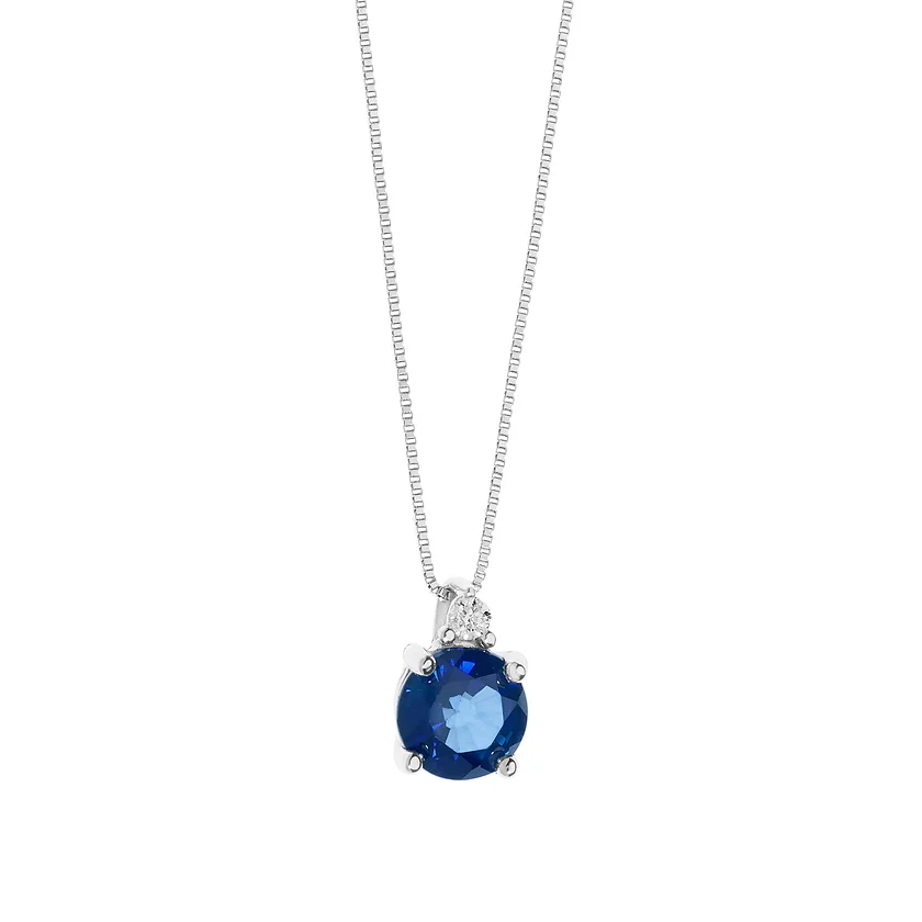 Girocollo in Oro Diamanti e Zaffiro blu tondo 1 Girocollo in Oro Diamanti e Zaffiro blu tondo