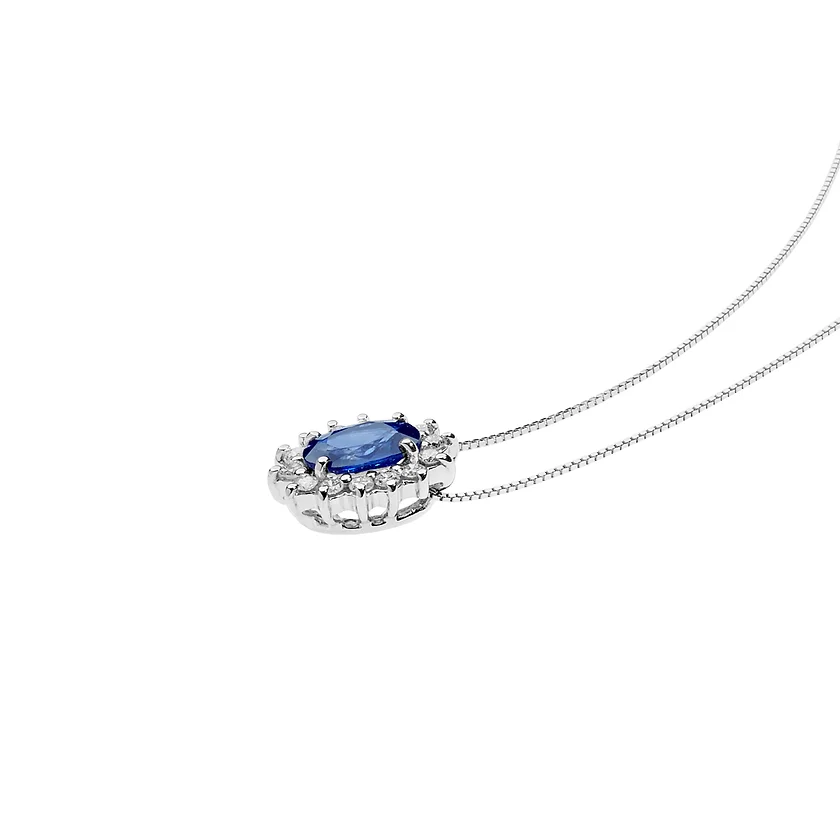 Collana in Oro Diamanti e Zaffiro blu ovale 2 Collana in Oro Diamanti e Zaffiro blu ovale - immagine 2