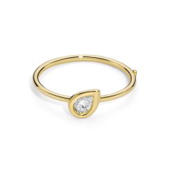 Anello castone a goccia e diamante bianco