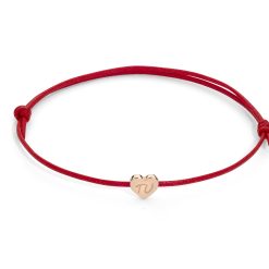 Bracciale cordino con cuore in oro e incisione "TU"